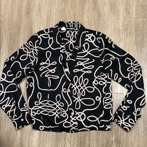 New Karl Lagerfeld Black blouse with White Rope Design XS